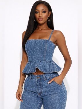 Blue Denim Peplum Top